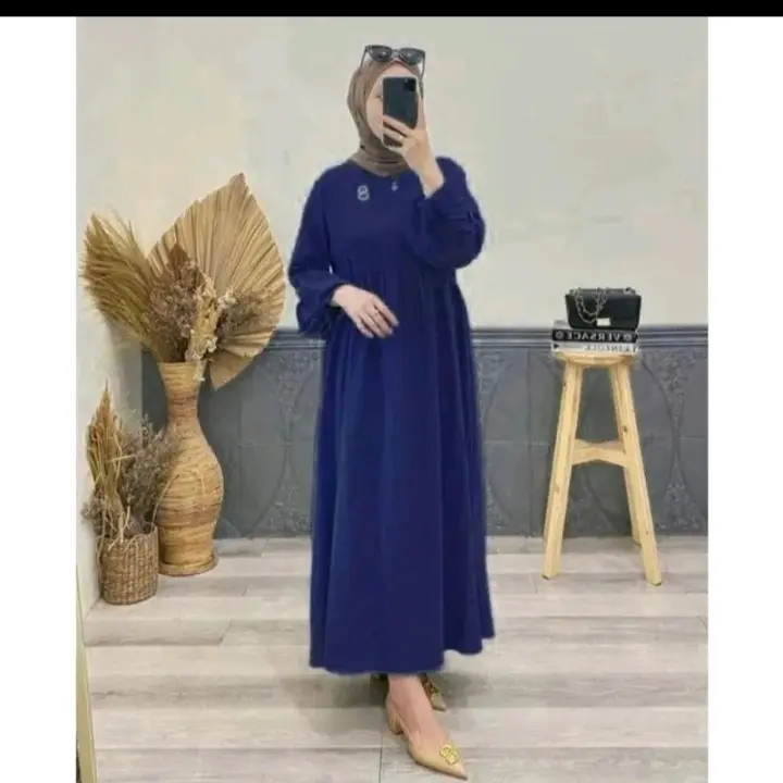 Midi Cringkel Airflow Long Tunik Wanita Muslim Dress Panjang - Busui 0