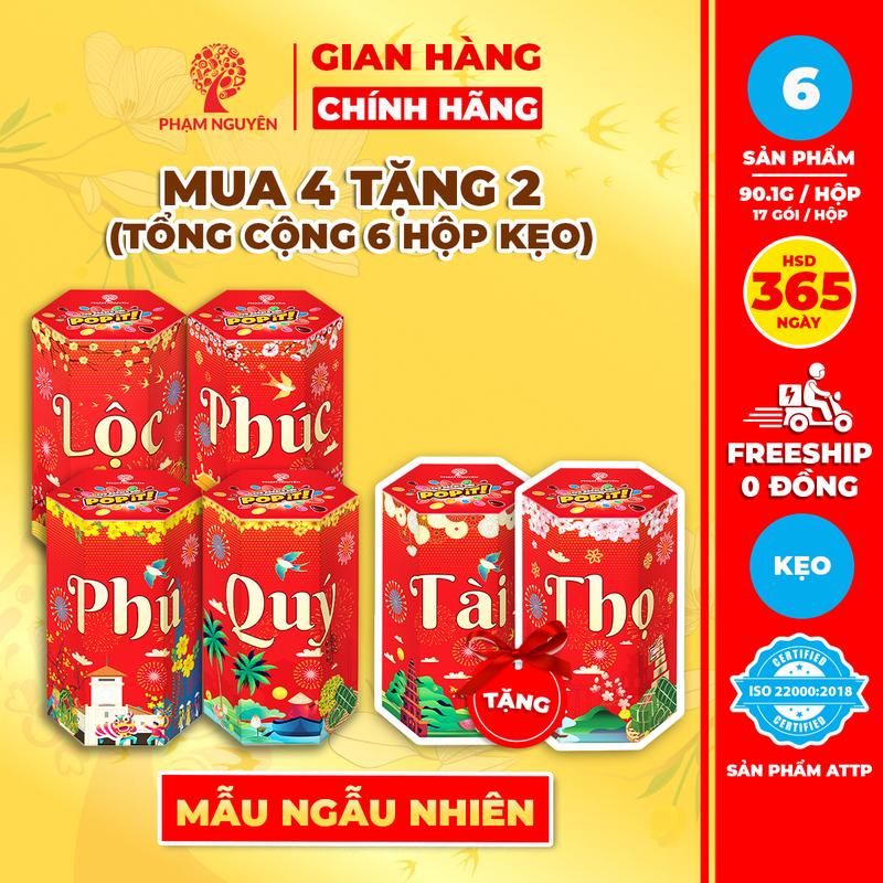 MUA 4 TẶNG 2 HỘP QUÀ TẾT 2026 Tổng cộng 6 Hộp Kẹo Socola Sữa Popit Tết 90.1g Mẫu ngẫu nhiên