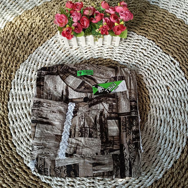 TRIZI COLLECTION - MIDI DRES RAYON VISCOSE MOTIF ABSTRAK MIX RENDA TERBARU TAHUN 2024/DRES WANITA KEKINIAN Muslim Nyaman Kancing Panjang Balon Karet 6
