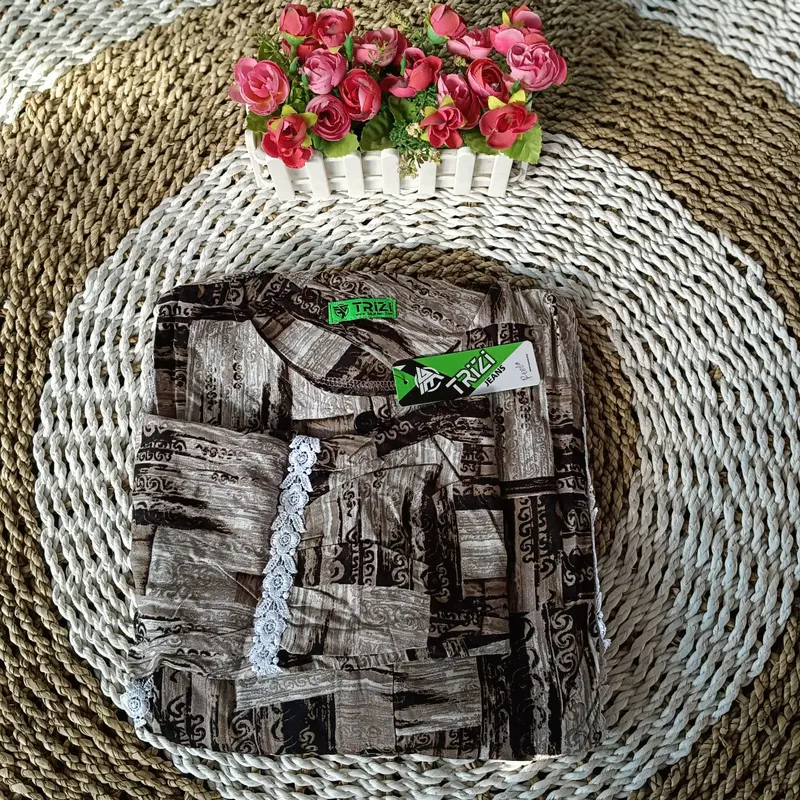 TRIZI COLLECTION - MIDI DRES RAYON VISCOSE MOTIF ABSTRAK MIX RENDA TERBARU TAHUN 2024/DRES WANITA KEKINIAN Muslim Nyaman Kancing Panjang Balon Karet 5