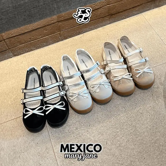 KOMPLIT LUMMYSHOP Mexico Mary Jane Sneakers Flatshoes Wanita Black Soft Pink Silver White Premium Import