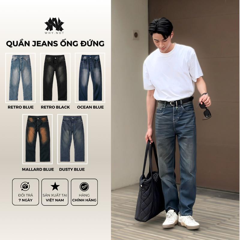 [WHY.NOT] Quần Jean Nam Dusty Blue Jeans WHY.NOT - Quần Bò Nam Nữ Ống Rộng Dáng Suông