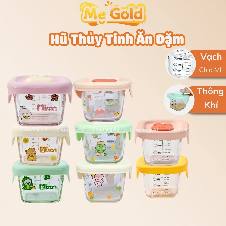 ( Deal Kèm ) Hộp trữ đông thủy tinh đồ ăn dặm cho bé có vạch chia 180ml nắp silicon chống rò rỉ, Cốc nấu cơm nát cốc nấu cháo cho bé
