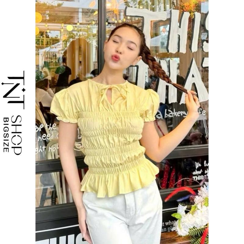 ÁO BIGSIZE VIỀN BÈO BO NHÚN SMOCKING TAY BỒNG  [TNT SHOP BIGSIZE 60KG 90KG] Nữ Women Jacket Top