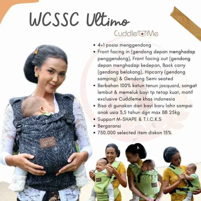 WCSSC Ultimo Cuddleme gendongan depan bayi Gendong Hipseat 2