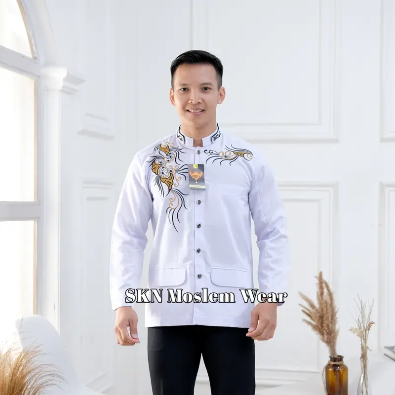 SKN Jasko Bordir Motif KIPAS Baju Jas Koko M L XL XXL 3L 4L 5L Jumbo Pria Kain High Twist Premium Hitam Putih 3