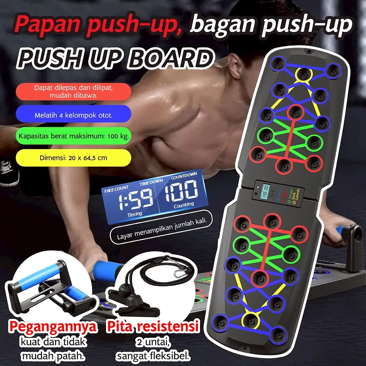 BGsport Push UP Board Alat Fitness Latihan Otot Dada Training Gym Outdoor Excercise Alat Push Up