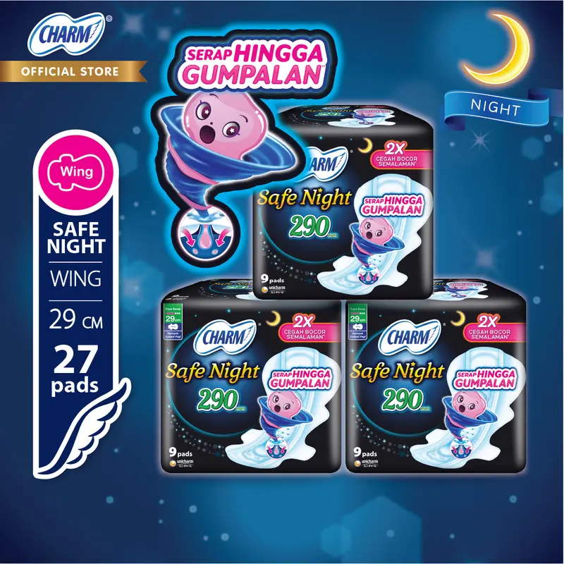 Charm Safe Night - Wing 29cm 9 Pads - 3 Packs