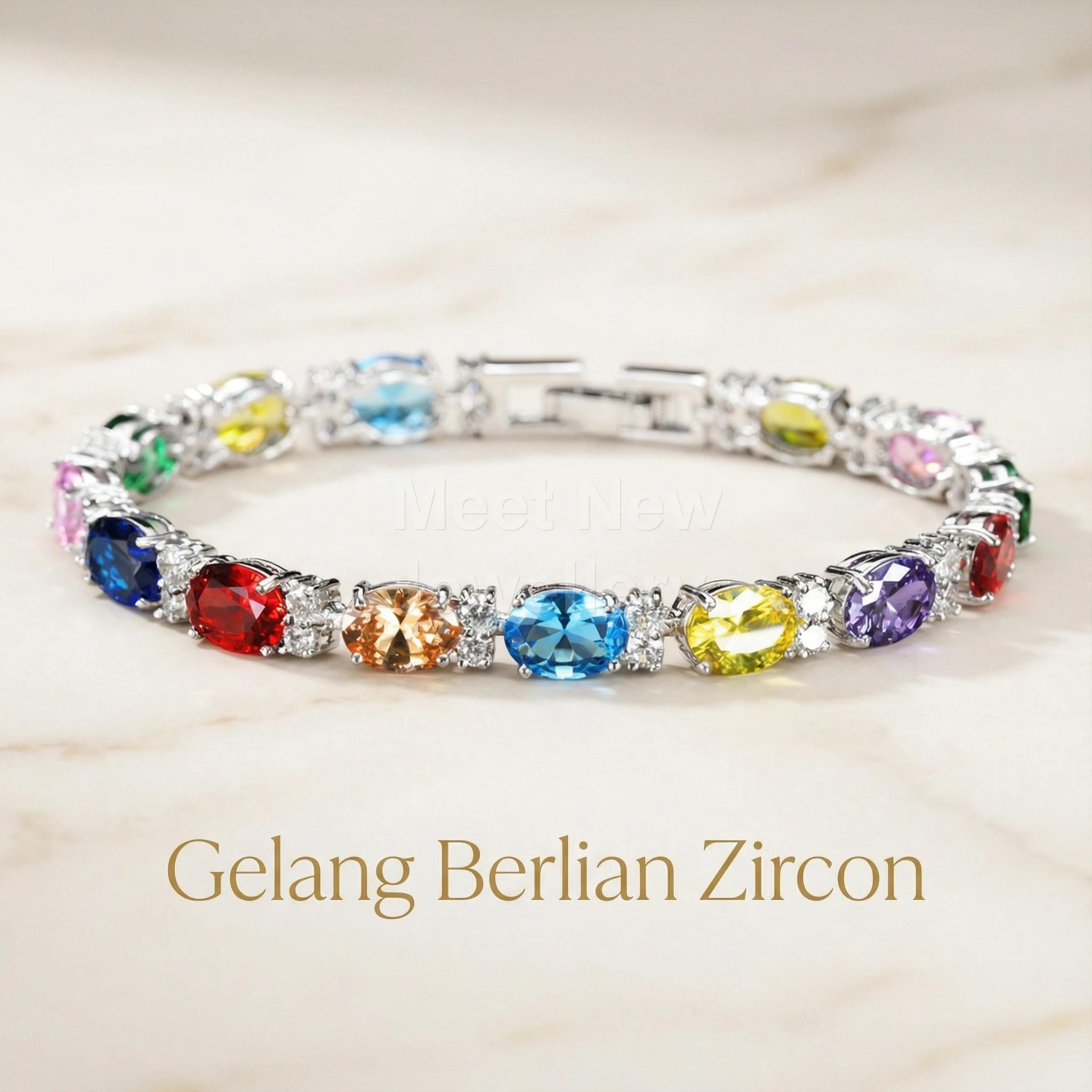 MNSG39 Aksesoris Musim Panas Gelang Zirkonia Berwarna Kristal Multiwarna Sederhana Perhiasan Elegan untuk Gaya Fashion