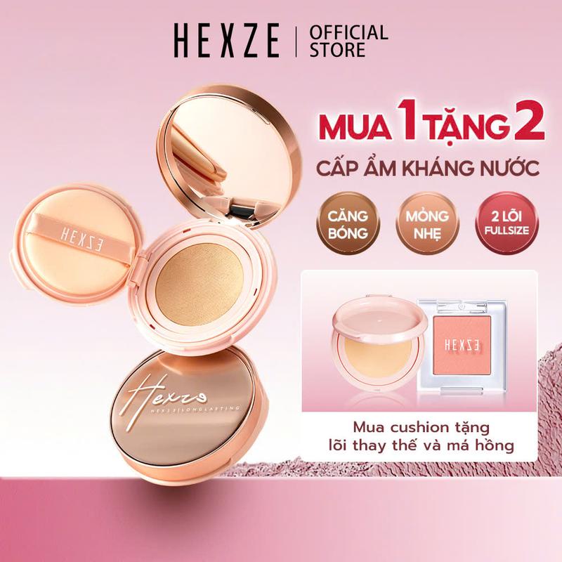 HEXZE LIVE -Combo cushion tặng má hồng Cushion phấn nước mịn đẹp Hexze 15g tặng kèm lõi thay thế +má hồng