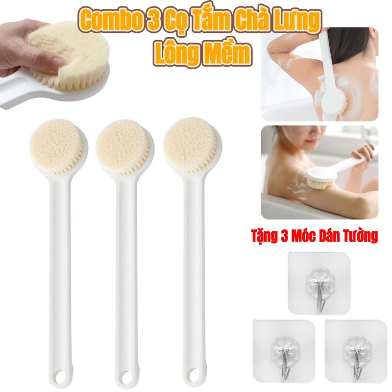  Combo 3 Bàn Chải Cọ Lưng Tắm Lông Mềm – Thiết Kế Tay Dài Dễ Treo Tặng Kèm 3 Móc Dán Tường Chống Nước cây chà lưng cây  cọ  lưng  tắm 
