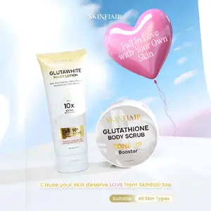 SKINFLAIR [Bundling] Glutawhite Milky Lotion new formula & Body Scrub Tone Up Booster lulur mandi glutathione Paket Perawatan vskin Boosting Niacinamide