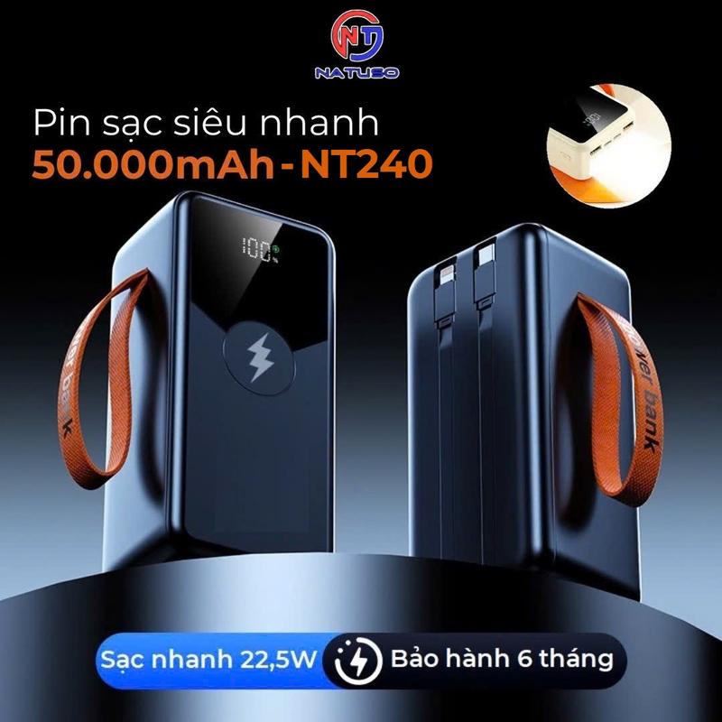  Tặng sạc 3 đầu  Sạc dự phòng 50000mAh NT240 sạc nhanh 22,5W 120W pin dung lượng lớn tích hợp dây sạc 