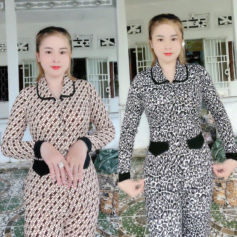 Mẫu mới pizama thun tay dài quần dài ống ôm Nữ Pijama