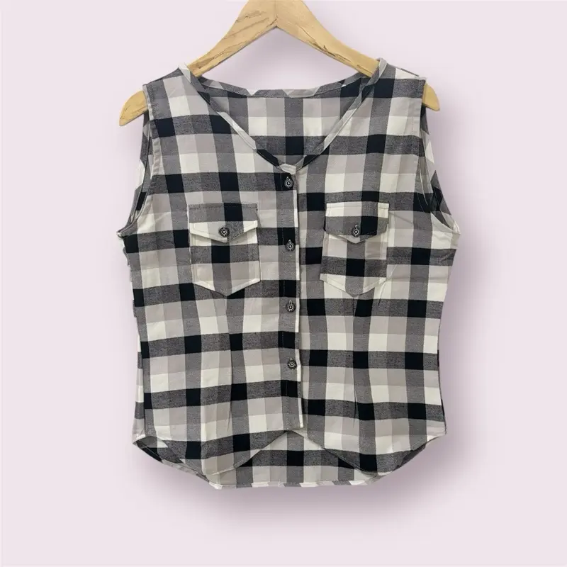 Vest wanita flanel hitam motif keren