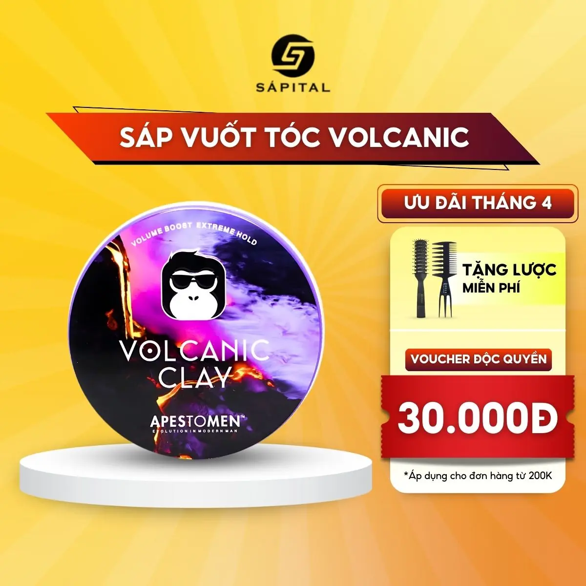 Sáp vuốt tóc Volcanic Clay - Hỗ trợ chăm sóc tóc - Giữ nếp khoảng 8 đến 12h, kiềm dầu và mồ hôi dành cho tóc dày - Dưỡng Tóc - Tem song mã - Tặng kèm lược