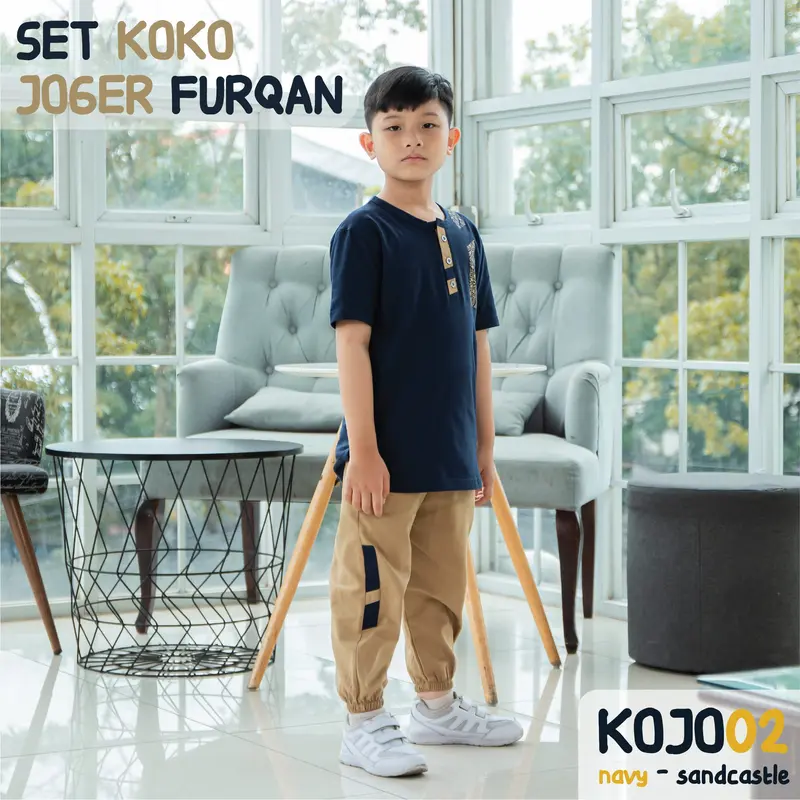 Hoofakids - Set Koko Celana Jogger Anak Laki Laki Muslim Setelan Koko Jogger Furqon  Baju 4