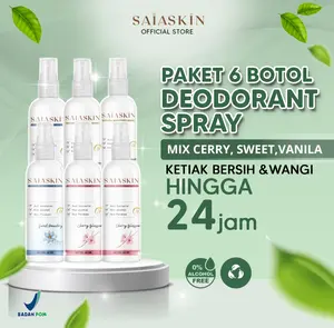 PAKET 6 BOTOL Deodorant Spray Tawas Saia Skin 60ml Mix Varian Penghilang Bau Ketiak