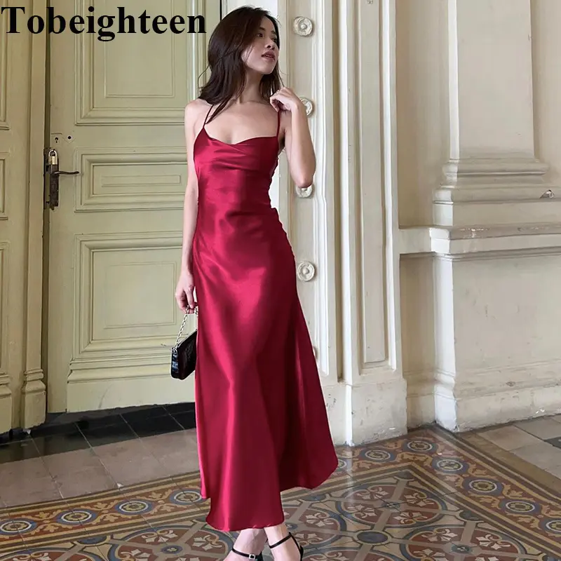 YJ23660MH Satin A-hem Backless Party Sling Dress