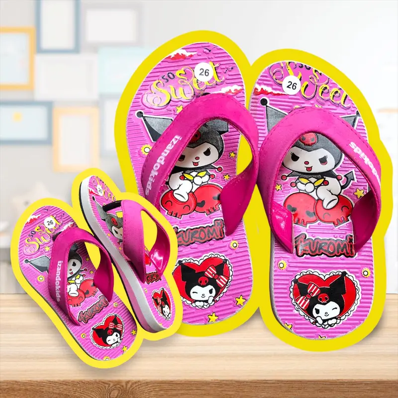 Sendal Anak Cewek KUROMI Karakter Lucu dan Empuk Sendal Jepit Perempuan Sandal Fashion Anti slip 2