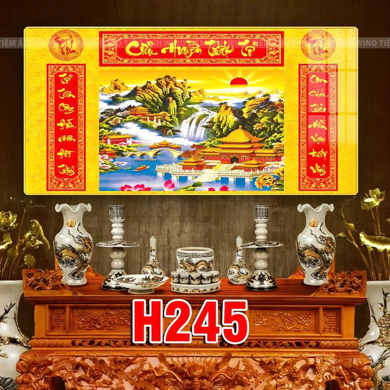 Tranh [ CƯU HUYỀN THẤT TỔ ] Khổ chữ nhật ngang _ Treo tường thờ _ Treo bàn gia tiên _ Tranh tráng gương cao cấp mạ viền vàng sang trọng