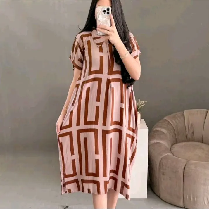 Dress Marisa salur kerah salur daster Busui seleting depan bahan rayon batik Wanita santai menyusui Tidur nyaman motif hits