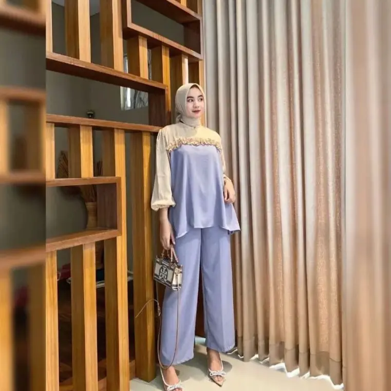 setelan wanita  dewasa//one set shania ibu  muda bahan crinkle airflow premium Nyaman Muslim Baju Panjang Remaja