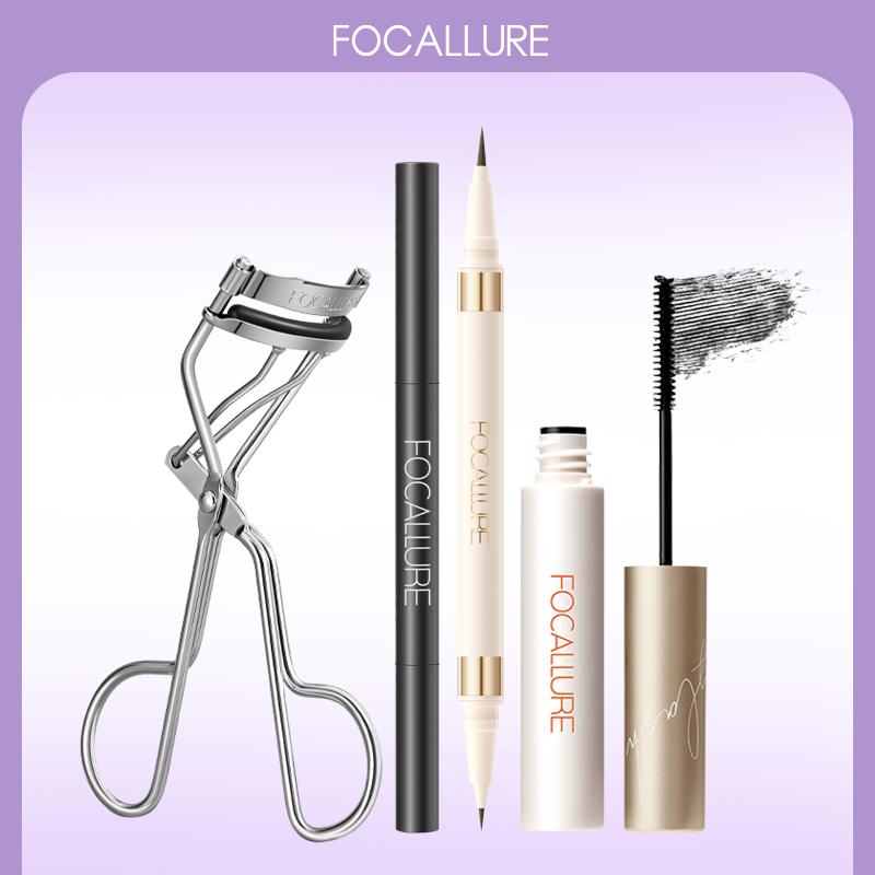 Bộ trang điểm mắt FOCALLURE bút kẻ mắt hai đầu mascara đen chì kẻ mày dụng cụ uốn mi 4 miếng+ Free Gift Eyelash curler*1