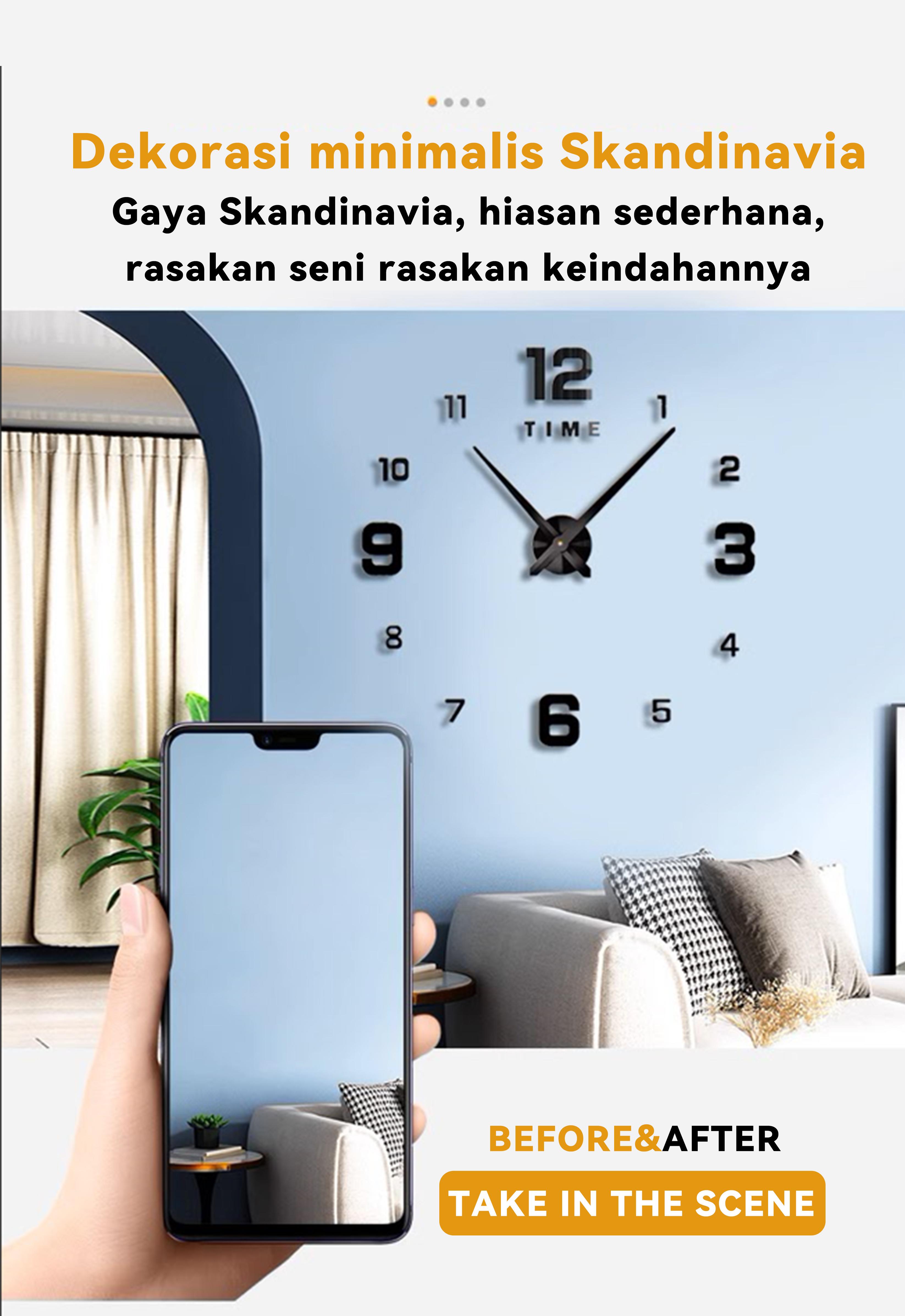 QPT Mall Jam Dinding 3D  Stiker Jam Dinding Digital 3D Tanpa Bingkai DIY Untuk Dekorasi Rumah atau Kantor  Tempel Besar Huruf Portabel Silver Clocks