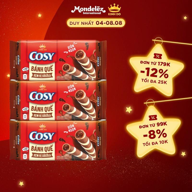 Bánh Quế COSY Kem Vị Sô Cô La, Combo 3 bánh x 117.6g