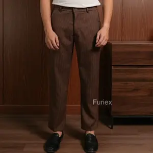 Furiex Celana Ankle Pants Salur Pria  Ankle Pants Celana Panjang Formal Salur Ankle Pants motif Garis Garis Pria Karet Pinggang
