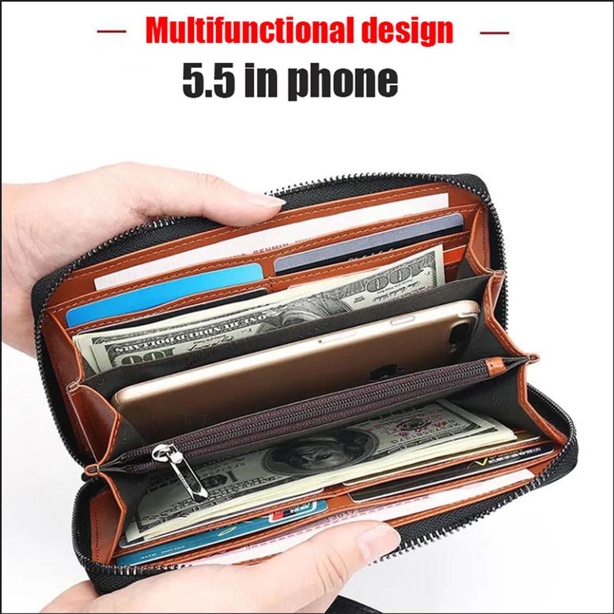 Dompet Zip Kulit Tulen Lelaki Pegang Tangan Berbilangfungsi Kapasiti Besar Dompet Panjang Sedia untuk Dihantar Penghantaran 24 Jam