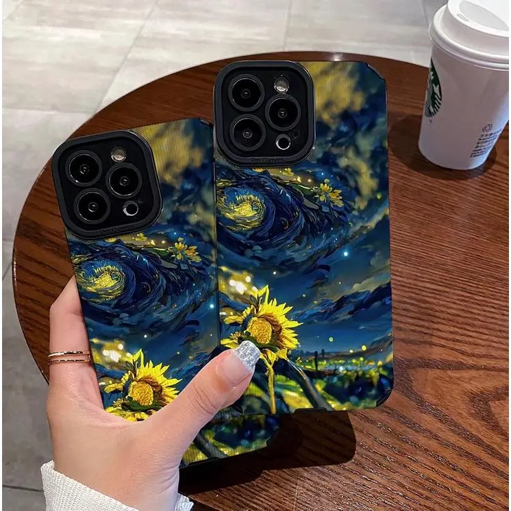 Oil Sunflower For Apple 13 14 15 Small And Pure And Fresh XSMAX 7 Plus XS Turnkey Soft Shell 15 Pro 7/8 / X/XS/XR / 11/12/13/14/15 Mobile Casing Accessories Smartphone Cellphone Phonecase Protector Screen Protector Protective Protection