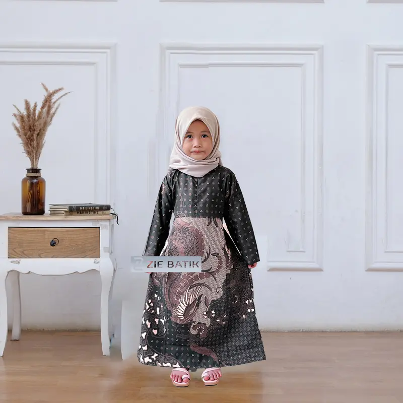 NAKENZ.ID Batik Couple Keluarga Kemeja Gamis Motif Cucakrowo Batik Polimikro Batik Ayah Bunda dan Anak 3