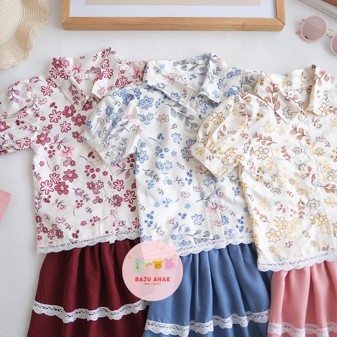 Baju Anak Perempuan - READY STOCK Setelan Anak Narafa Motif Flora Terlaris / Fashion Oneset Anak Perempuan Atasan Kemeja Dan Rok Terbaru