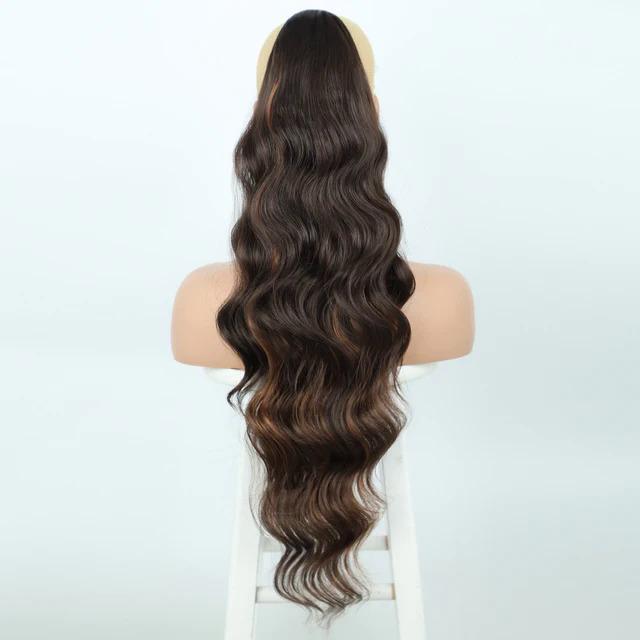 Tóc Đuôi Ngựa Sóng 24 Inch, Kẹp Dây Rút Đuôi Ngựa, Nối Tóc, Kẹp Tóc, Tóc Đuôi Ngựa Dài, Tóc Giả Tổng Hợp Tự Nhiên Cho Nữ 6