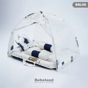 BOBOLAND Kasur Bayi Kelambu Set Bantal Guling Model Babynest 85x55cm dengan Kelambu Lepas Pasang dan Bonus Sarung Tangan Bayi