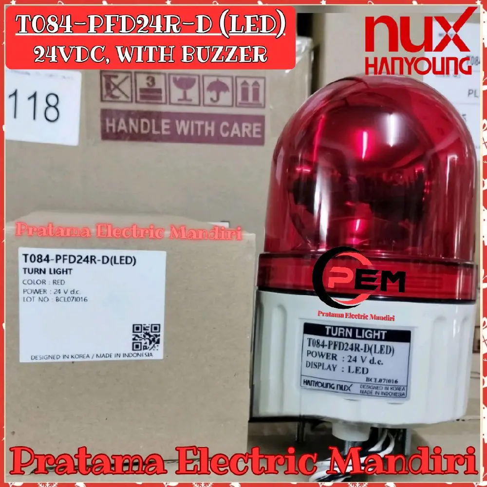 [WITH BUZZER] HANYOUNG NUX TURN LIGHT ROTARY LAMP WARNING LAMP ADA BUZZER 84MM T084-PFD24R-D T084 PFD24R-D T084PFD24R 24V 24VDC RED MERAH