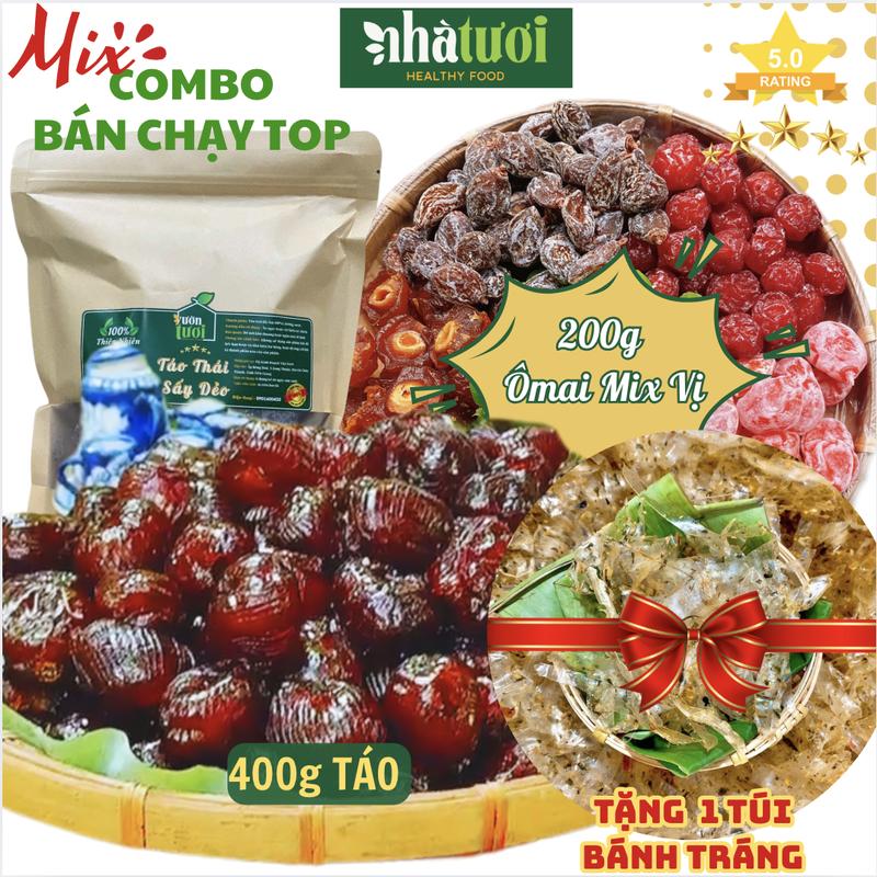 TẶNG BÁNH TRÁNG Táo Sấy Dẻo 400g Ô Mai Xí Muội Mix 5 Vị 200g TẶNG 1 Túi Bánh Tráng VƯỜN TƯƠI Food