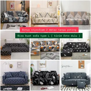 Sarung Sofa Tangan Motif Elastis 1 2 3 4 Seater Bahan Lembut Bonus Styrofoam