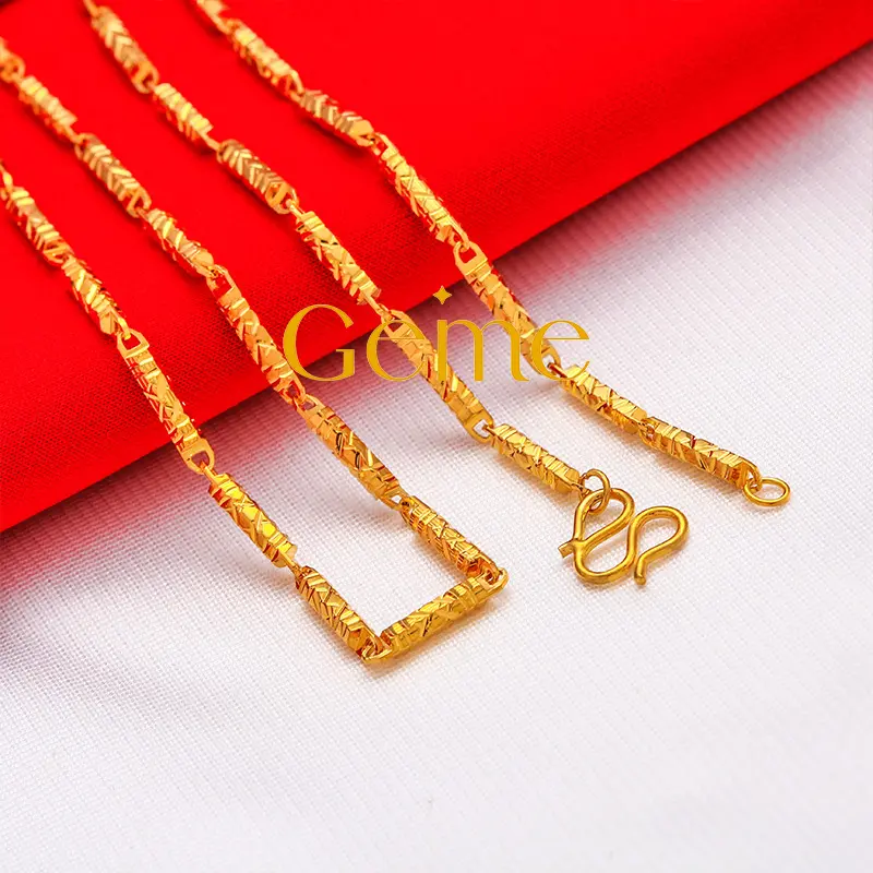 [GEME] [COD] Kalung kolom heksagonal, rantai bambu emas pasir Vietnam, 2mm-6mm, perhiasan baru untuk pria dan wanita, tidak memudar, tidak alergi 4
