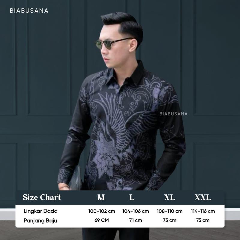 MELEWIS HITAM Kemeja Batik Pria Lengan Panjang Warna Hitam Full Furing Katun Slimfit 4