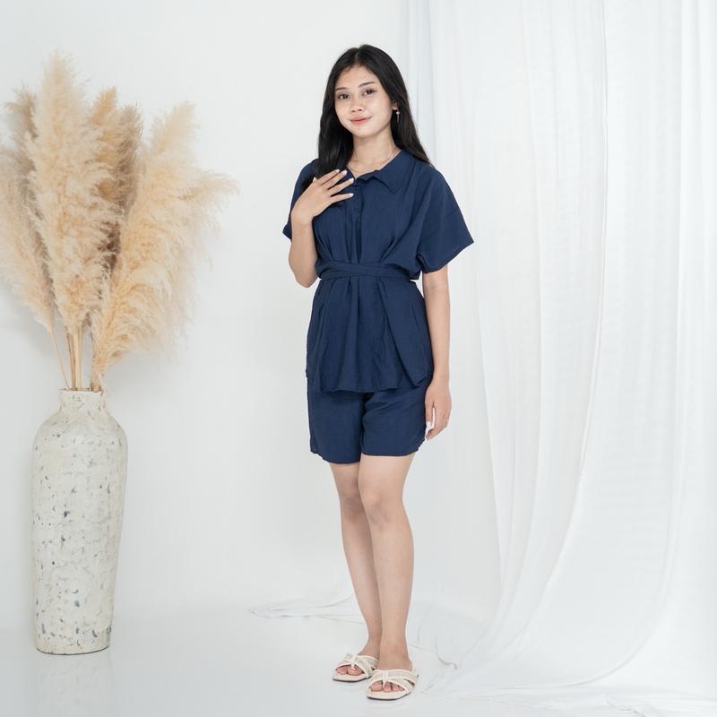 ROSYA || Ciara One Set Atasan Celana Pendek / Setelan dan Tali Pinggang Korean Style Linen Baju 0