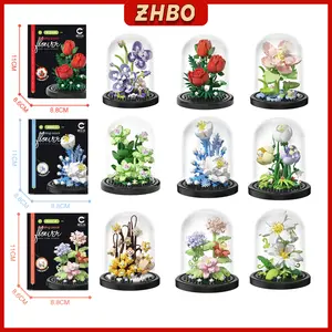 Mainan Brick DIY Buket Bunga Kotak Tampilan Untuk Dekorasi Desktop Mainan Anak Perempuan