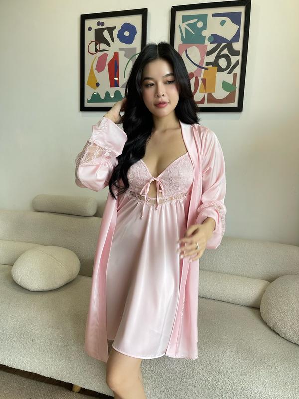 BX13 Váy Ngủ Phối Ren Kim Tuyến Xinh Xắn Thiết Kế Dáng Suông Chất Liệu Lụa Latin Cao Cấp Màu Đa Dạng Phù Hợp Cho Các Dịp Đặc Biệt