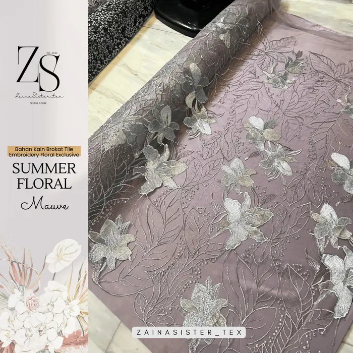 1/2 Meter Bahan Kain Kebaya Brokat Tule Bordir Embroidery Bunga Timbul Motif Bunga Besar Summer Floral Series