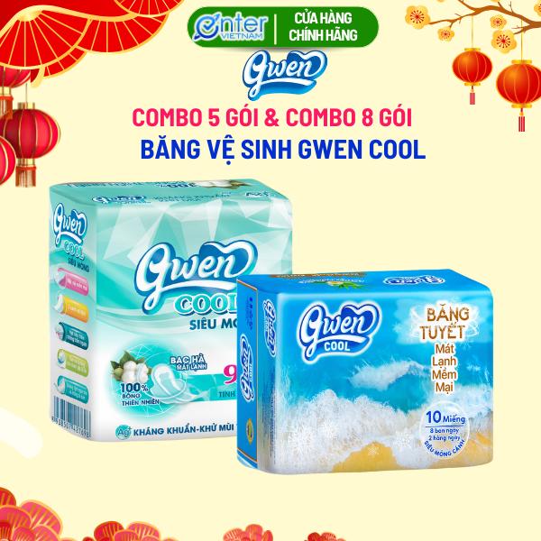  Băng vệ sinh GWEN COOL Siêu Mỏng Cánh BVS Ban Ngày Có Cánh MẶT VẢI Mềm Mại Bạc Hà Mát Lạnh Trà Xanh Khử Mùi Nữ Tampon 