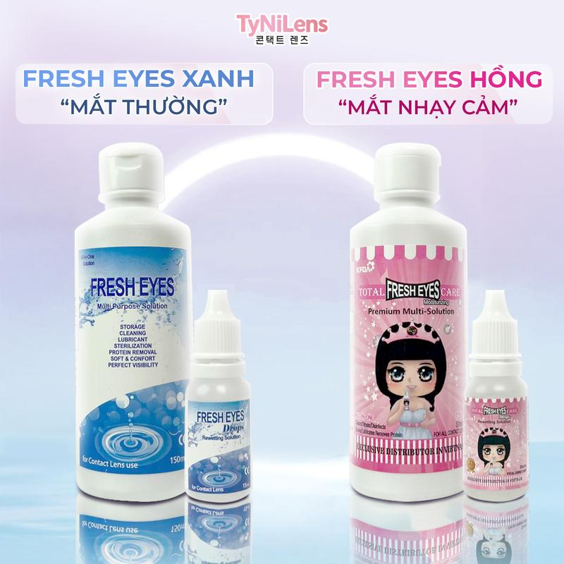 NƯỚC NGÂM + NHỎ MẮT chuyên dụng cho Lens - Kính Áp Tròng FRESH EYES cao cấp 150ml