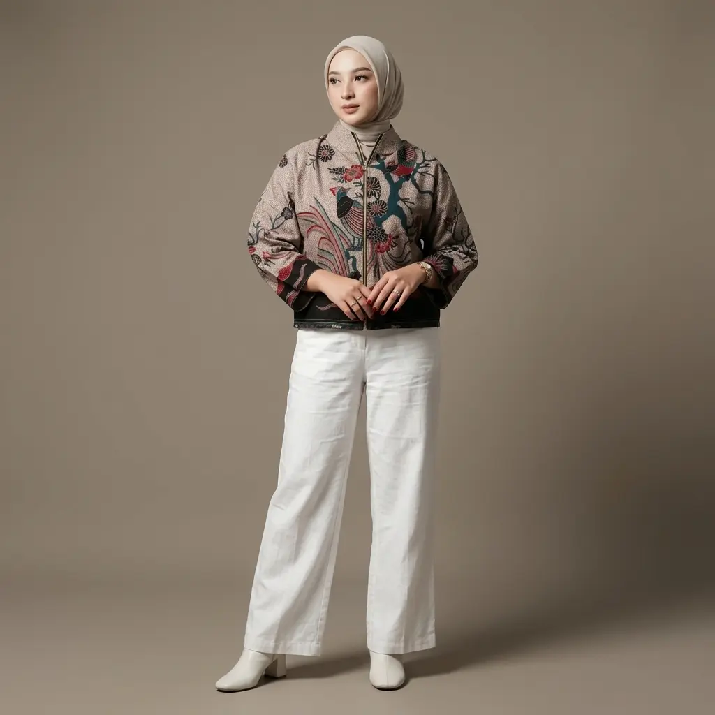OUTER BATIK Motif Sahara Hijau Bahan Katun Resleting Depan Lapis Furing Grade A untuk Wanita Panjang 55 cm Nyaman & Elegan untuk Aktivitas Formal & Kasual