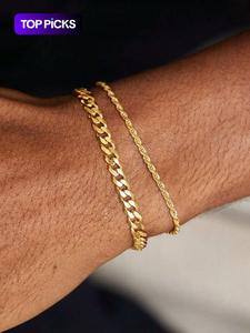 メンズ シンプルスタイルのステンレススチール製チェーンブレスレット。パーティーや普段使いに最適なファッションジュエリーで、トレンディなオールマッチ＆上品なデザインの誕生日ギフトにも最適です。